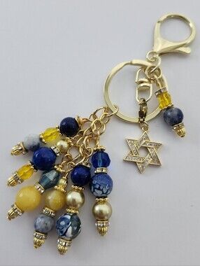 Star Of David Purse Charm or Keychain 14K Gold-plated Sodalite Handcrafted